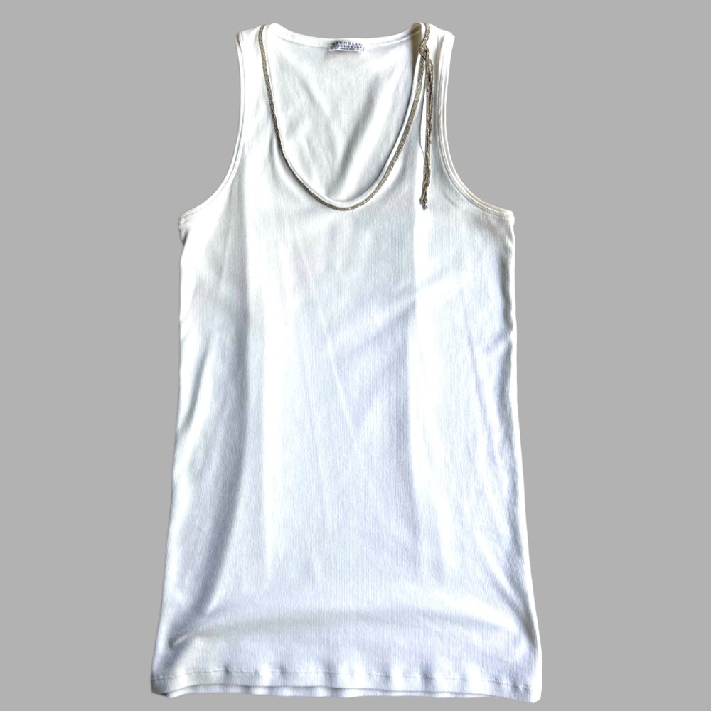Brunello Cucinelli white tank with chain detail